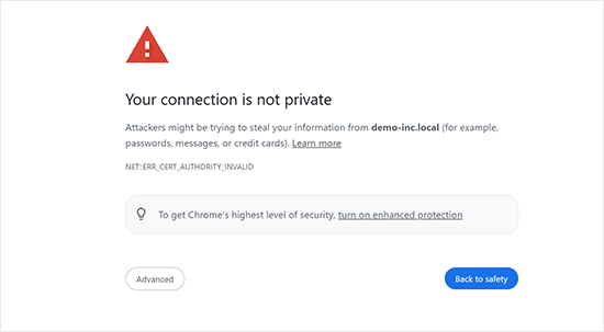 Connection not private error in Google Chrome