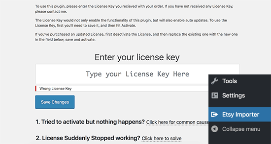 Etsy importer license key