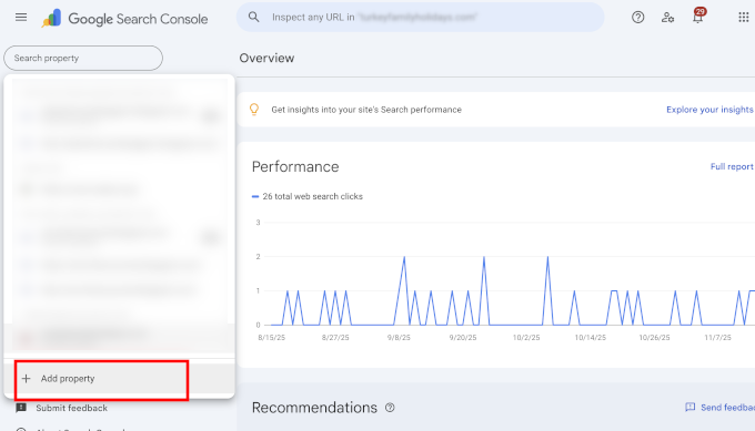 Google Search Console - Add property
