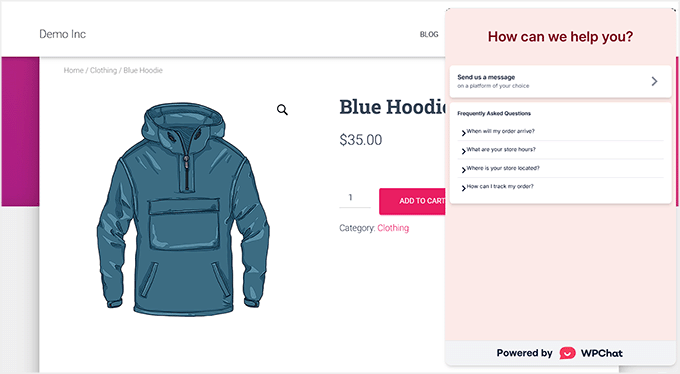 Förhandsgranskning av WPChat chattwidget Förhandsgranskning av WPChat chattwidget