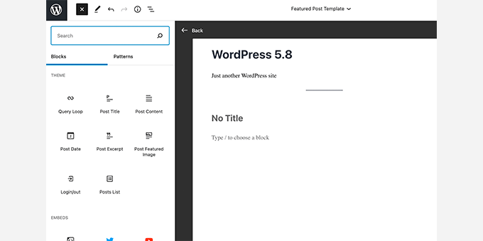 Template editing in WordPress 5.8