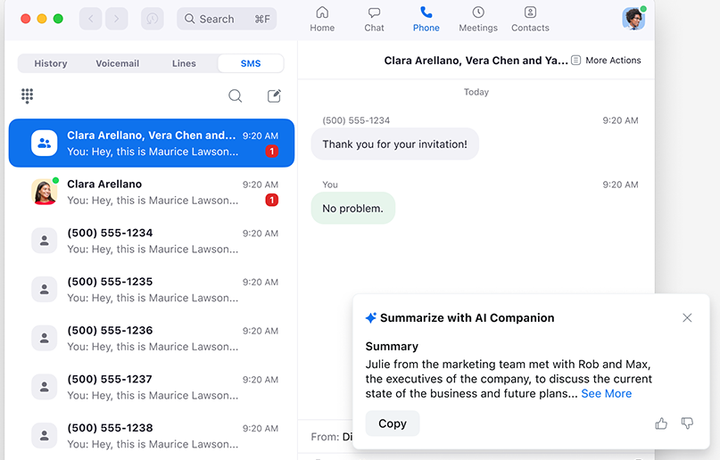Zoom Phone samtalsvy