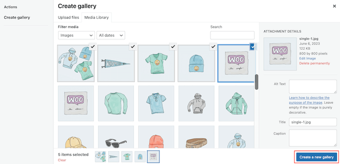 Creating a new gallery in the WordPress dashboard