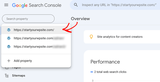 Select a Google Search Console Property