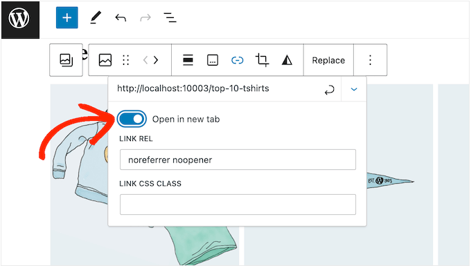 Opening URLs in a new tab in a product, image, or photo gallery