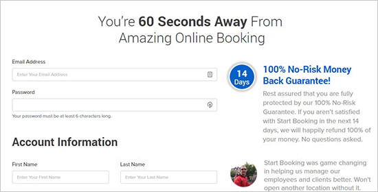 Create a new account on StartBooking