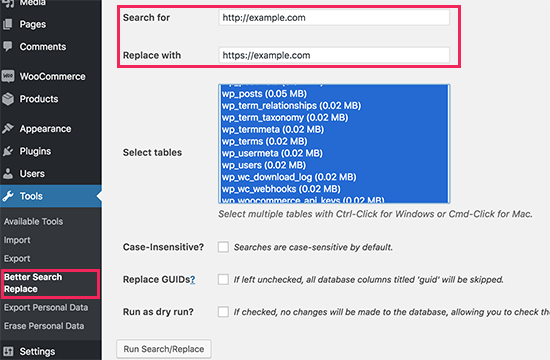 Search and replace URLs in database