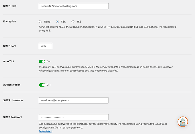 InMotion Hosting SMTP settings for WordPress