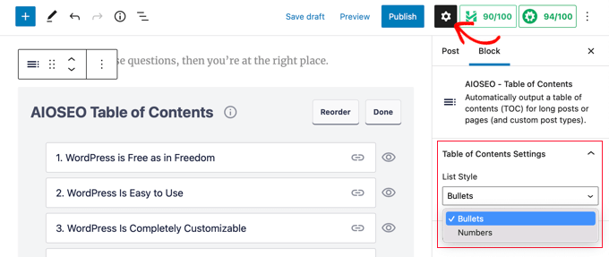 Your Table of Contents Can Be in a Bulleted or Numbered List