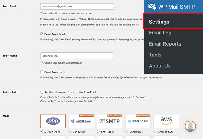 WP Mail SMTP Settings