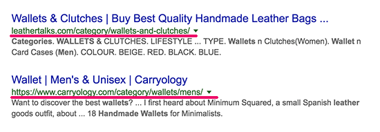 Category pages appearing in search results
