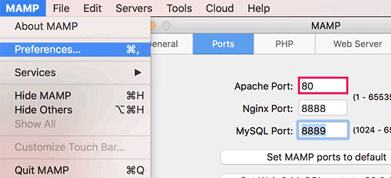 Change Apache ports