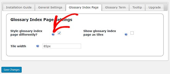 Index page settings