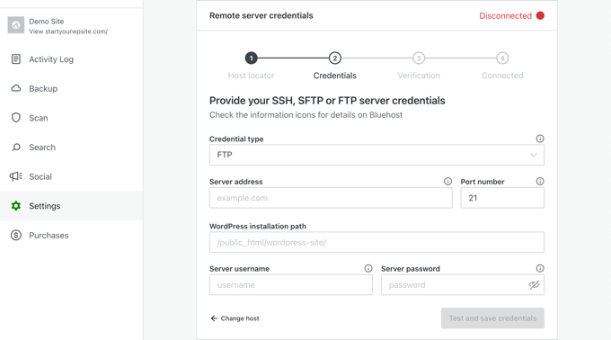 Fill in Your Remote Server Credentials