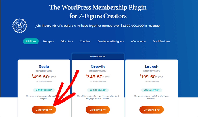 Planos de preços do MemberPress