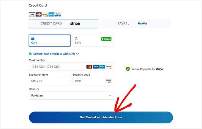 Detalii de plată MemberPress