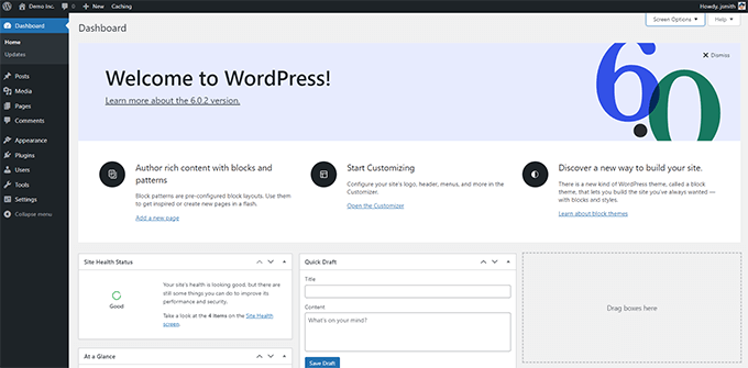 WordPress dashboard