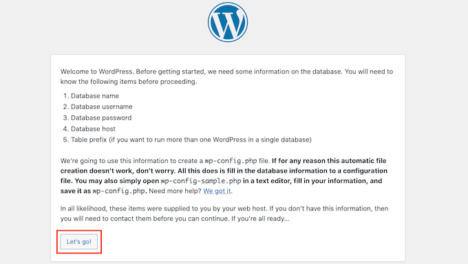 Installing WordPress Summary Page