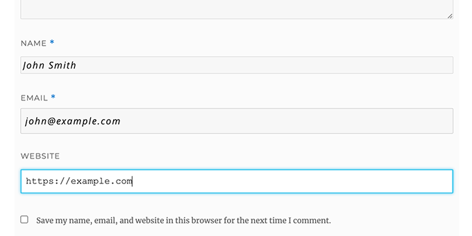 Input styles for WordPress comment form