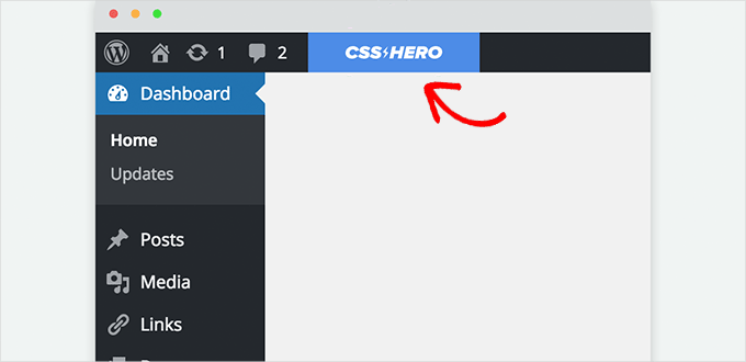 WordPress 管理工具栏中的 CSS Hero 按钮
