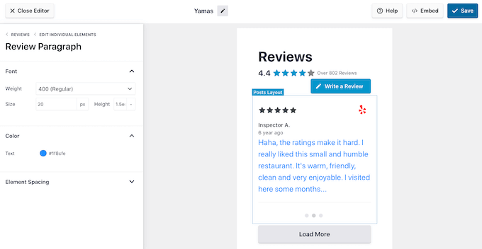 Changing the text style in a review feed