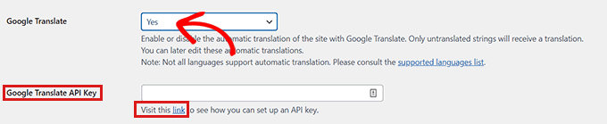 Provide Google Translate API if you want to activate it