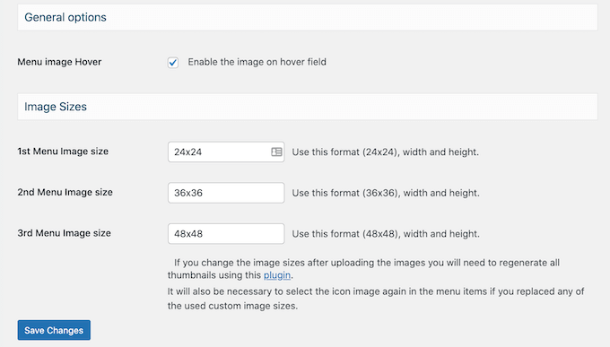 Changing the size of image icons in WordPress menus