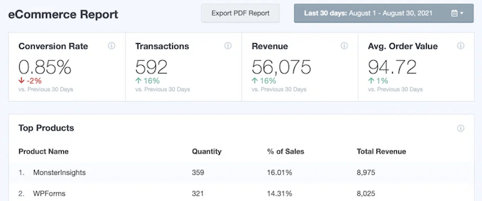 MonsterInsights 电子商务报告