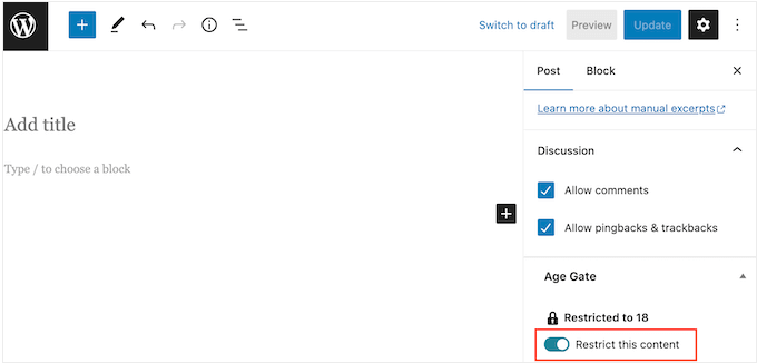 Restricting access to a page or post based on age
