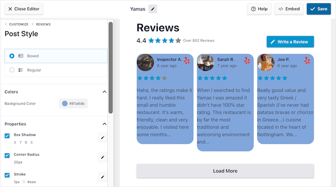 WebHostingExhibit reviews-boxed-style How to Show Google, Facebook, and Yelp Reviews in WordPress  