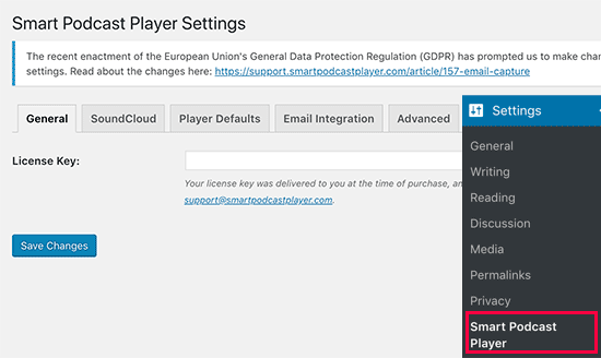 Smart Podcast Player settings