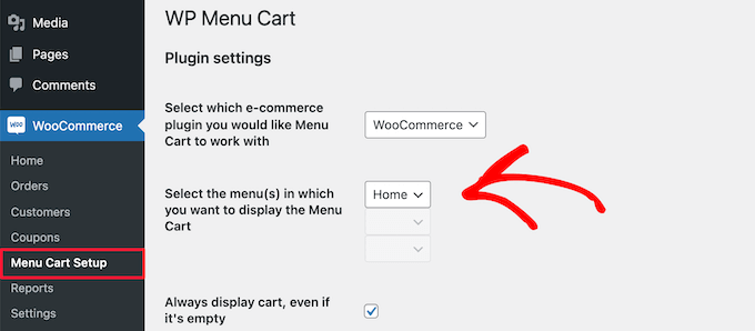 WP Menu Cart settings