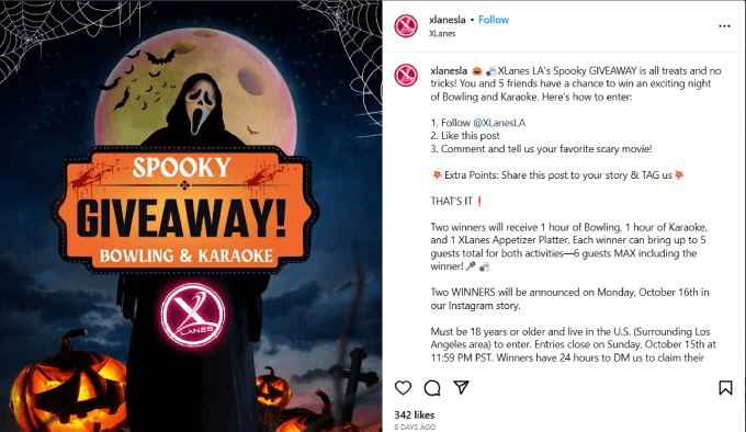 Halloween giveaway example