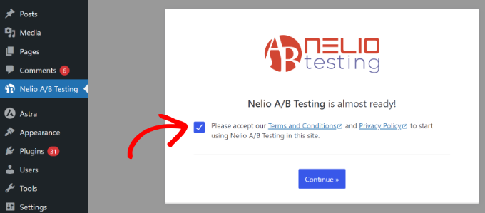 Accept Nelio testing terms of service