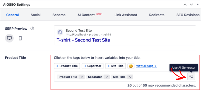 Generate AI Product Titles in AIOSEO