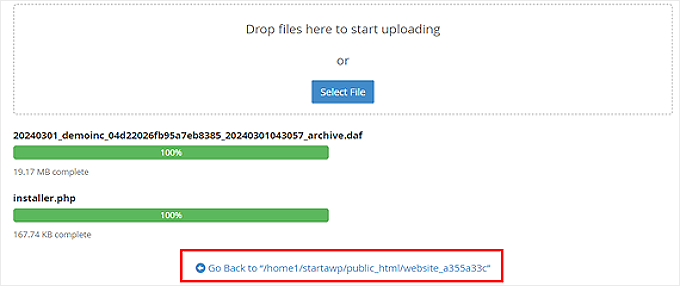 Uploading Duplicator files in Bluehost file manager