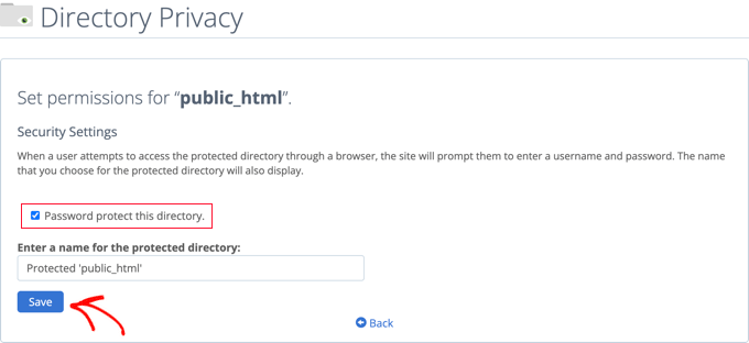 Check the Box to Password Protect This Directory