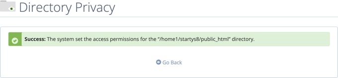 cPanel's Directory Privacy Success Message