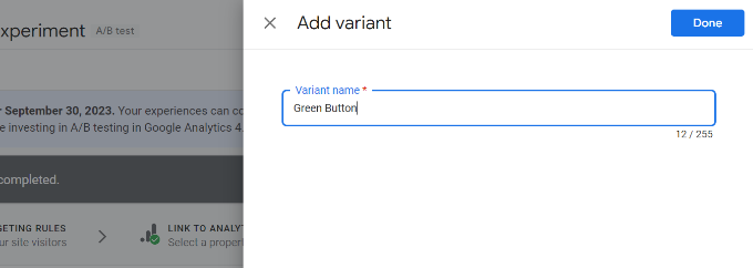 Enter a name for new variant