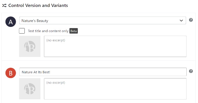 Enter variant details for testing