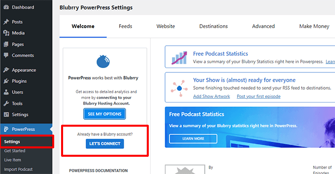 Connect powerpress to your Blubrry account