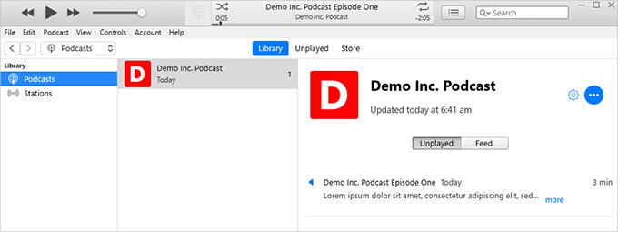 Preview podcast in iTunes