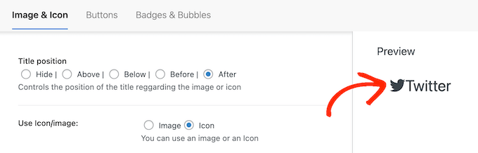Previewing icons in a website or blog navigation menu