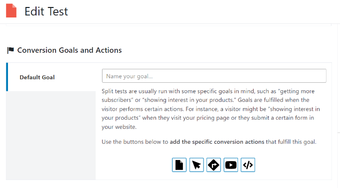 Select conversion goal and action