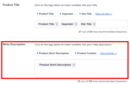 Adicionar descrição SEO do produto