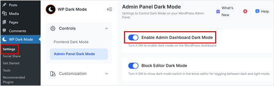 Enabling dark mode in WordPress