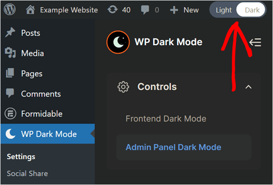 Turning on the dark mode in WordPress