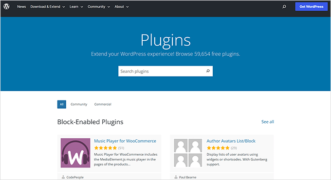 WordPress plugins website