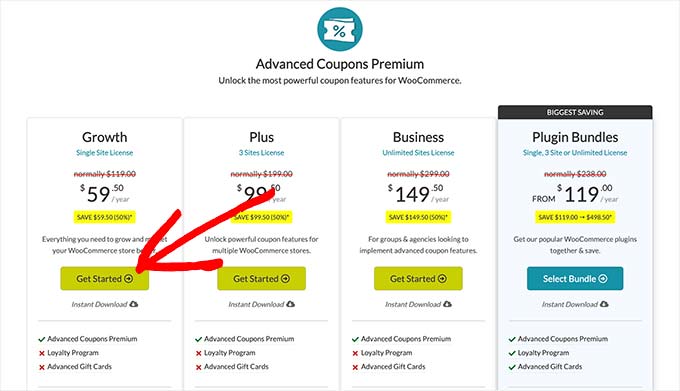 The pricing plans for Advanced Coupons