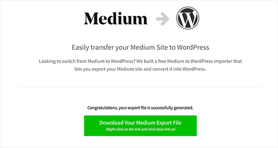 下载 WordPress 兼容的 Medium 导出文件